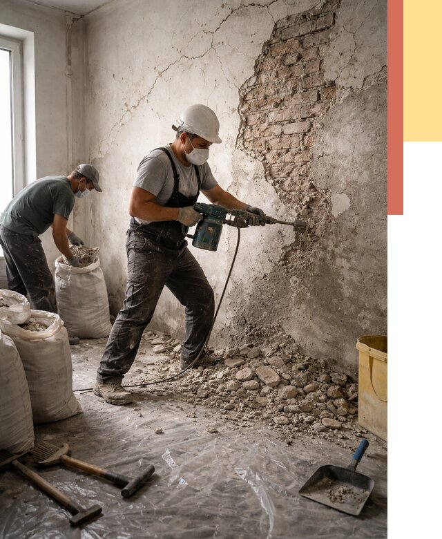 Демонтаж штукатурки со стен в Усть-Джегуте от 7289 руб/м² — быстро и недорого | ОТДЕЛОЧНИК-Стд