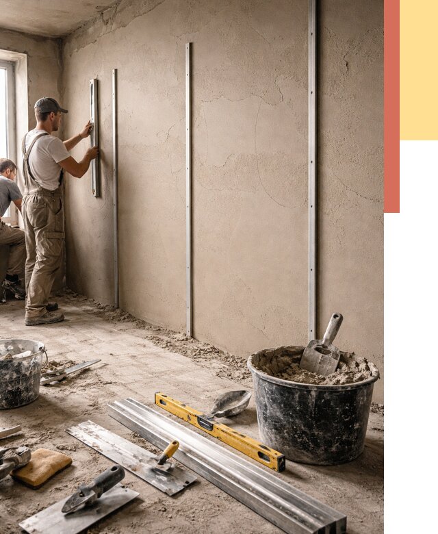 Штукатурка стен по маякам в Усть-Джегуте от 5568 руб./м² — выравнивание под ключ | ОТДЕЛОЧНИК-Стд