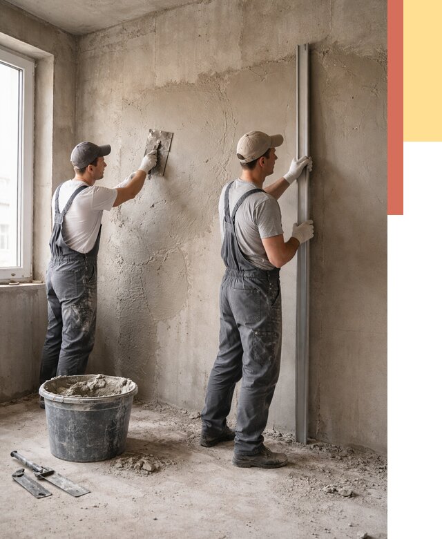 Штукатурка бетонных стен в Усть-Джегуте от 4555 руб/м² — качественно и быстро | ОТДЕЛОЧНИК-Стд