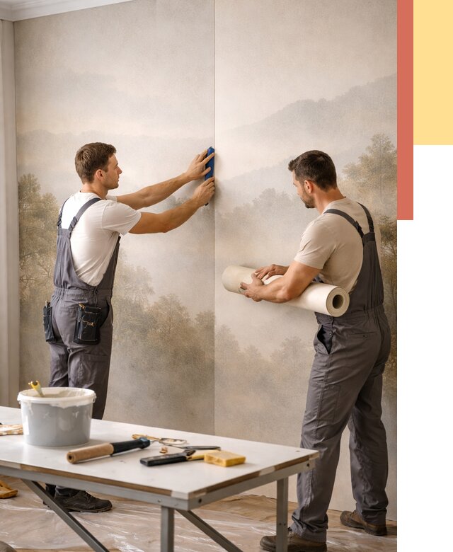 Поклейка фотообоев в Усть-Джегуте от 8605 руб/м² — быстро и недорого | ОТДЕЛОЧНИК-Стд