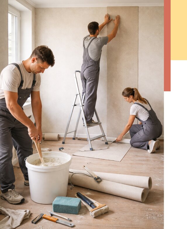 Оклейка стен обоями в Усть-Джегуте от 3543 руб/м2 — быстро и недорого | ОТДЕЛОЧНИК-Стд