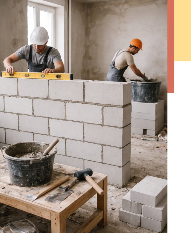 Кладка перегородок из газобетона в Усть-Джегуте от 3239 руб. под ключ | ОТДЕЛОЧНИК-Стд