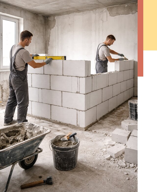 Кладка перегородок из ПГП в Усть-Джегуте от 2531 руб./м2 — монтаж и возведение под ключ | ОТДЕЛОЧНИК-Стд