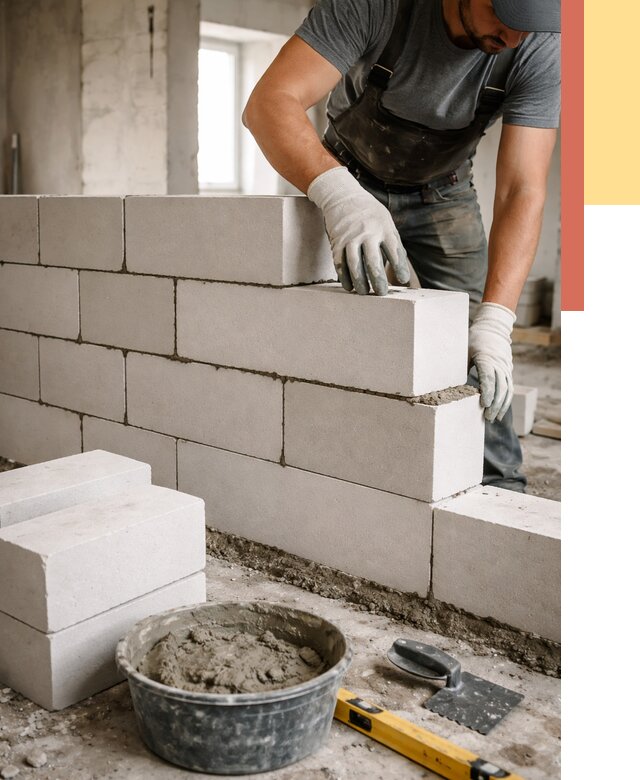 Кладка перегородок из силикатного блока в Усть-Джегуте от 4049 руб. под ключ | ОТДЕЛОЧНИК-Стд