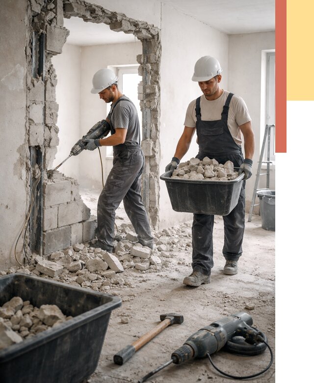 Демонтаж блоковых перегородок в Усть-Джегуте от 3796 руб. — быстро и недорого | ОТДЕЛОЧНИК-Стд