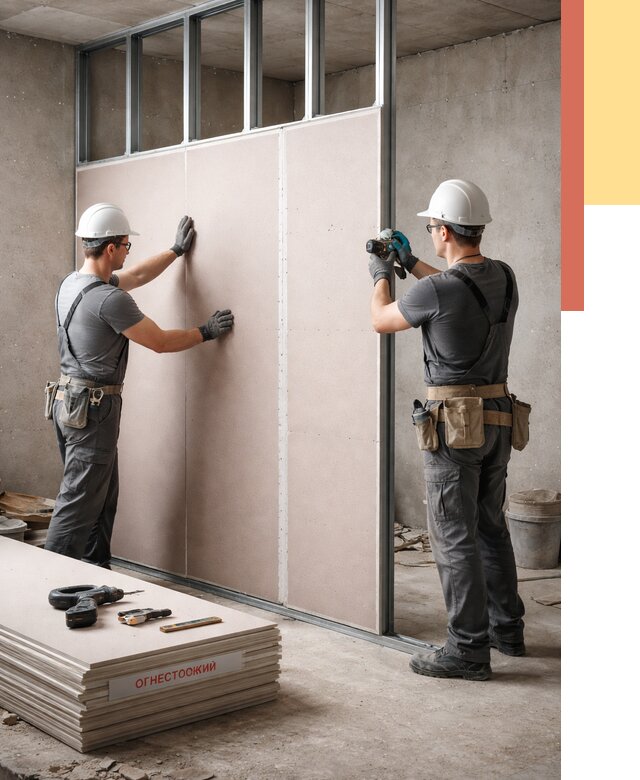 Перегородка из огнестойкого гипсокартона в Усть-Джегуте от 1873 руб. под ключ | ОТДЕЛОЧНИК-Стд
