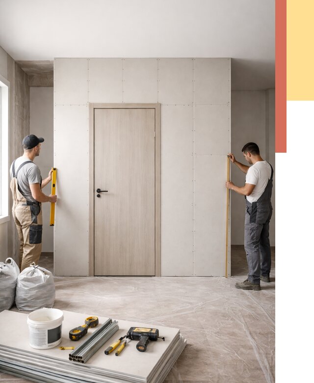 Перегородка из гипсокартона с дверью в Усть-Джегуте от 4555 руб. под ключ | ОТДЕЛОЧНИК-Стд