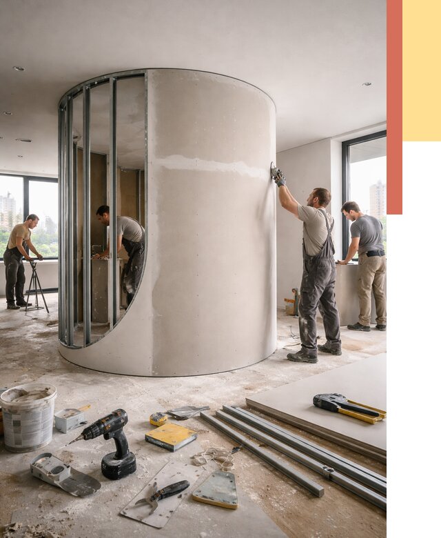 Радиусная перегородка из гипсокартона в Усть-Джегуте от 2936 руб. под ключ | ОТДЕЛОЧНИК-Стд