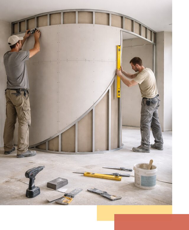 Радиусная перегородка из гипсокартона в Усть-Джегуте под ключ