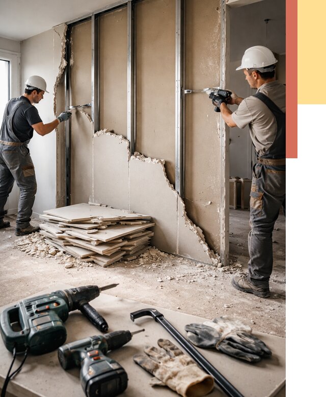 Демонтаж перегородки из гипсокартона в Усть-Джегуте от 1215 руб. быстро и недорого | ОТДЕЛОЧНИК-Стд