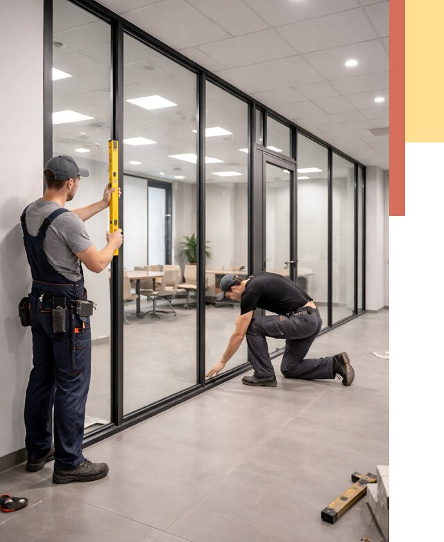 Каркасные стеклянные перегородки в Усть-Джегуте под ключ от 9313 руб. | ОТДЕЛОЧНИК-Стд