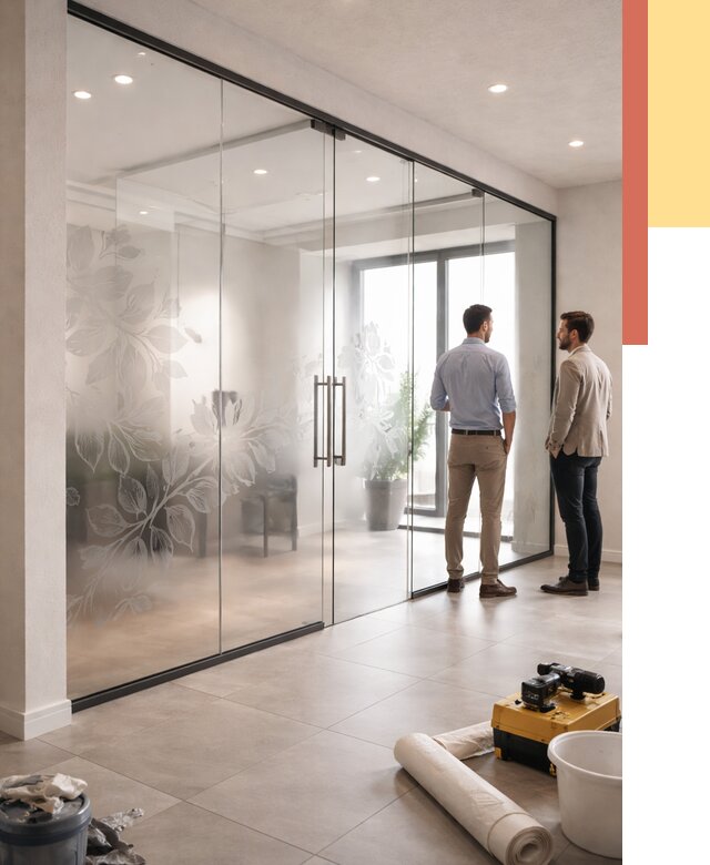 Стеклянные перегородки с рисунком в Усть-Джегуте от 12654 руб. монтаж и нанесение | ОТДЕЛОЧНИК-Стд