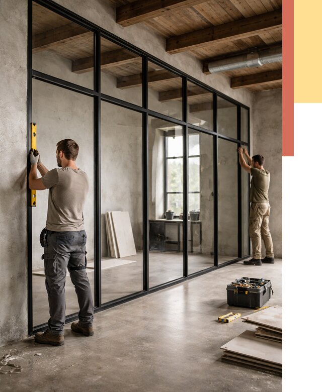 Стеклянные перегородки лофт в Усть-Джегуте от 10629 руб. под ключ | ОТДЕЛОЧНИК-Стд