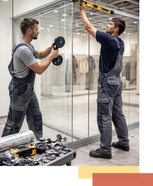 Стеклянные перегородки для магазинов в Усть-Джегуте — монтаж и установка