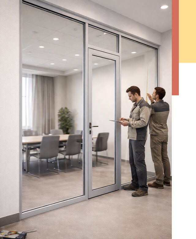 Установка и монтаж алюминиевых перегородок со стеклом в Усть-Джегуте от 8301 руб. | ОТДЕЛОЧНИК-Стд