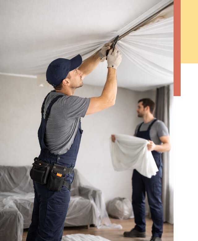 Демонтаж натяжного потолка в Усть-Джегуте от 4555 руб. — снятие и разбор под ключ | ОТДЕЛОЧНИК-Стд