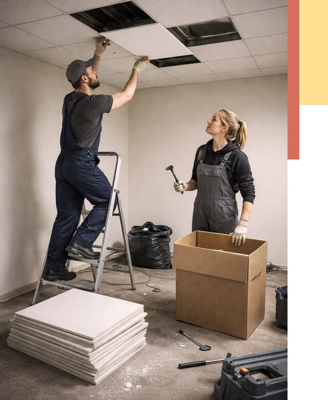 Демонтаж потолочной плитки в Усть-Джегуте от 4555 руб. быстро и недорого | ОТДЕЛОЧНИК-Стд