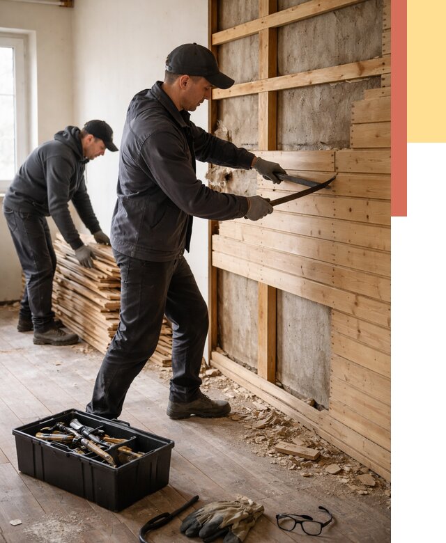 Демонтаж вагонки в Усть-Джегуте от 3847 руб/м2 — быстро и недорого | ОТДЕЛОЧНИК-Стд