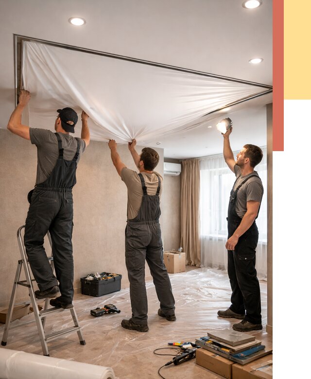 Монтаж ПВХ натяжного потолка в Усть-Джегуте от 3543 руб. под ключ | ОТДЕЛОЧНИК-Стд