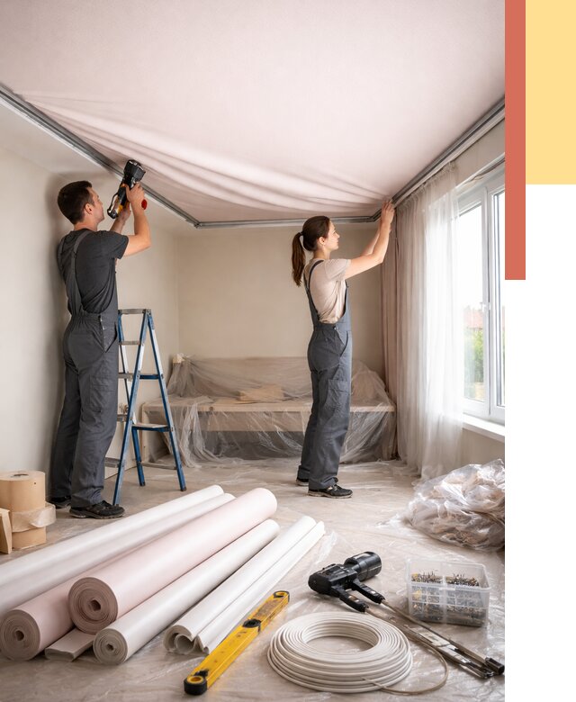 Монтаж цветного натяжного потолка в Усть-Джегуте от 4252 руб/м² — быстро и недорого | ОТДЕЛОЧНИК-Стд