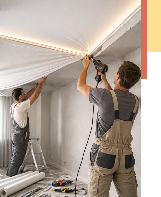 Монтаж натяжного потолка с подсветкой в Усть-Джегуте от 962 руб. | ОТДЕЛОЧНИК-Стд