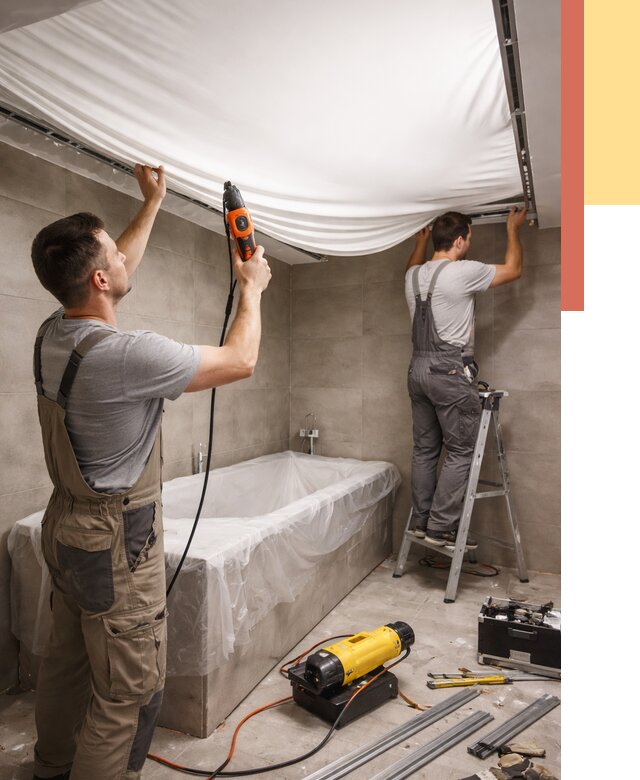 Монтаж натяжного потолка в ванной в Усть-Джегуте от 1215 руб. под ключ | ОТДЕЛОЧНИК-Стд