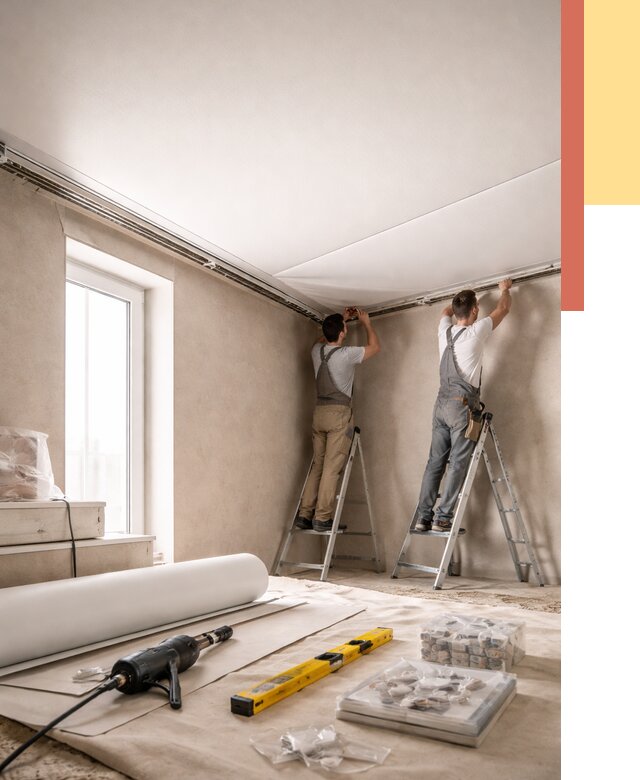 Монтаж натяжного потолка в спальне в Усть-Джегуте от 3847 руб. под ключ | ОТДЕЛОЧНИК-Стд