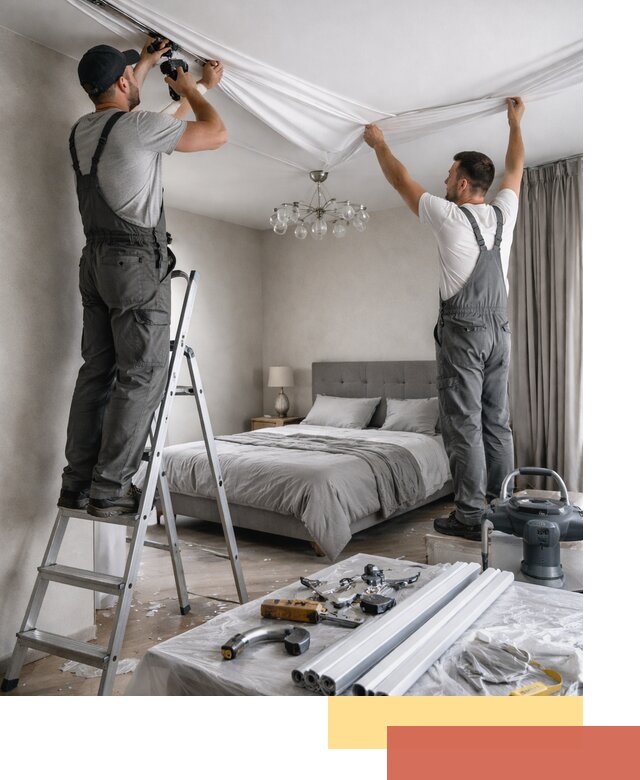 Монтаж натяжного потолка в спальне в Усть-Джегуте