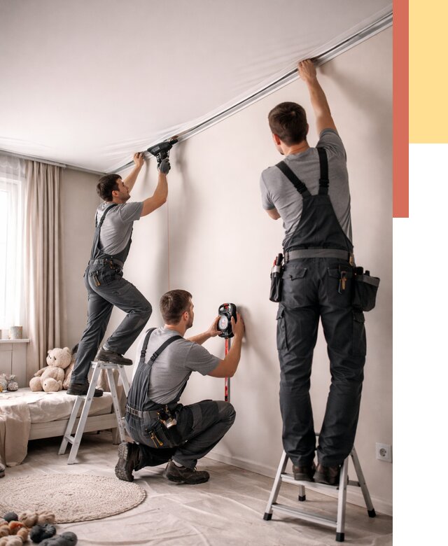 Монтаж натяжного потолка в детской в Усть-Джегуте от 3543 руб. — быстро и недорого | ОТДЕЛОЧНИК-Стд