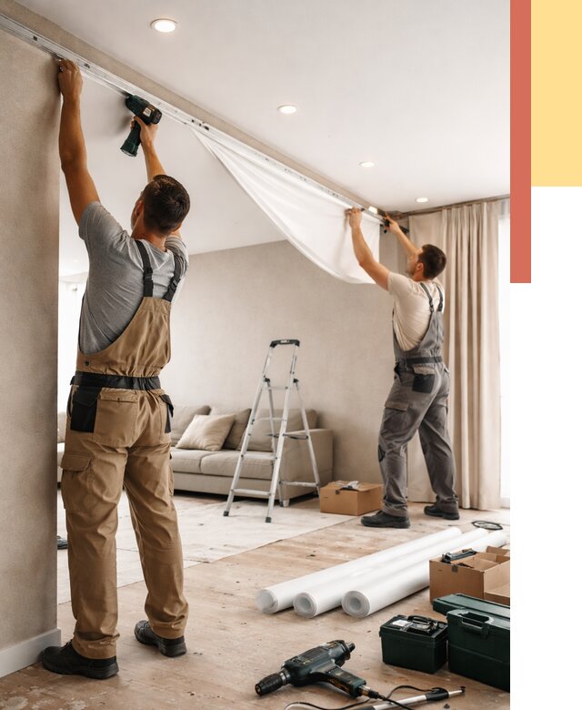 Монтаж натяжного потолка в гостиной в Усть-Джегуте от 557 руб. | ОТДЕЛОЧНИК-Стд