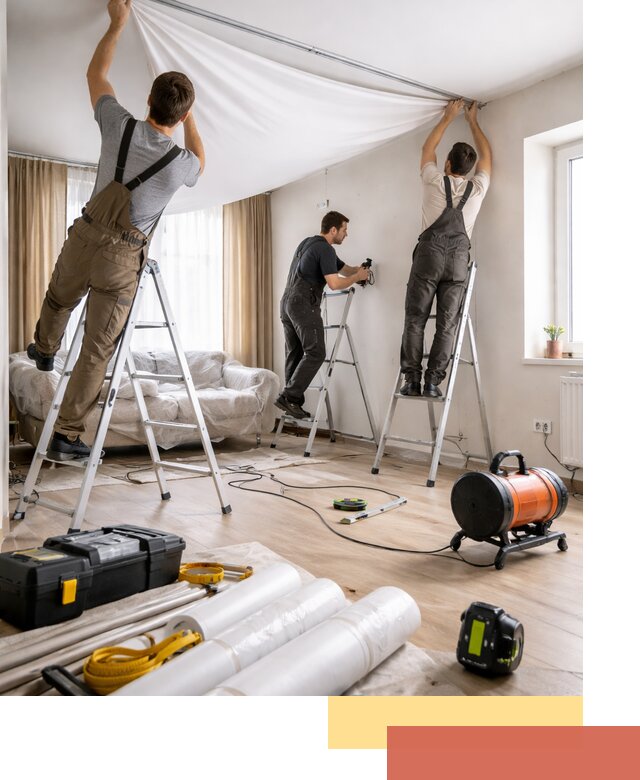 Монтаж натяжного потолка в гостиной в Усть-Джегуте