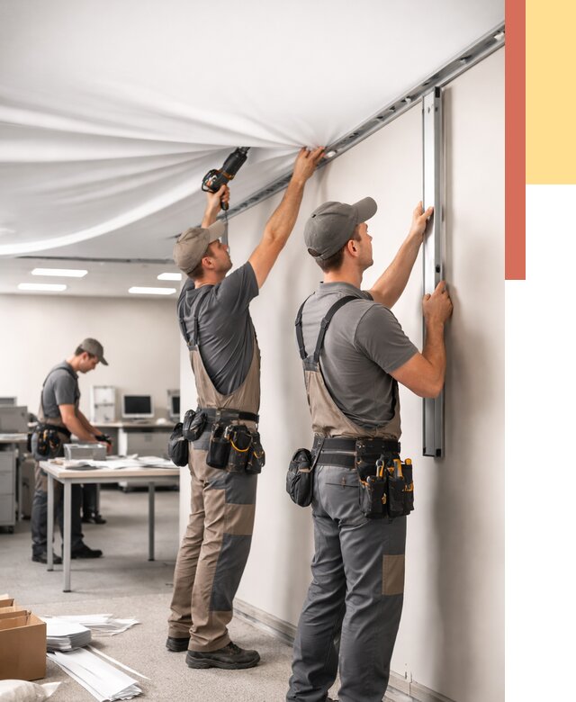 Монтаж натяжного потолка в офисе в Усть-Джегуте от 456 руб/м² — быстро и недорого | ОТДЕЛОЧНИК-Стд