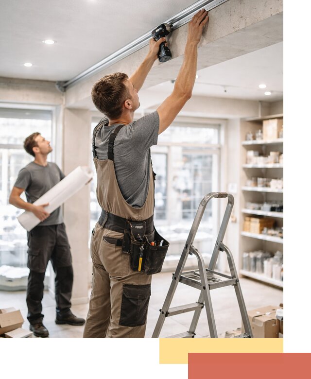 Монтаж натяжных потолков в магазине в Усть-Джегуте