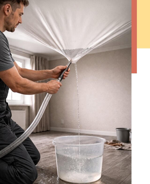 Слив воды с натяжного потолка в Усть-Джегуте от 2531 руб. быстро и недорого | ОТДЕЛОЧНИК-Стд