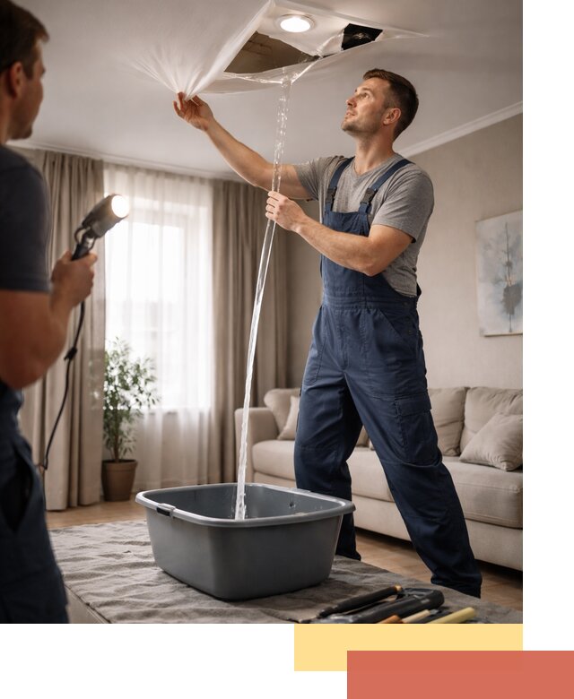 Слив воды с натяжного потолка в Усть-Джегуте быстро и аккуратно