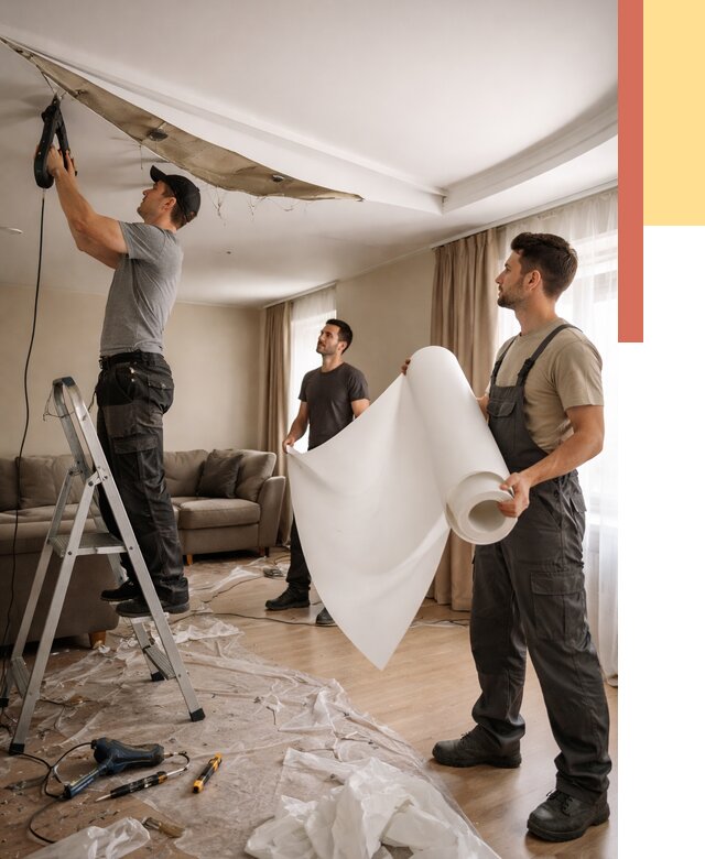 Замена полотна натяжного потолка в Усть-Джегуте от 9617 руб. быстро и недорого | ОТДЕЛОЧНИК-Стд