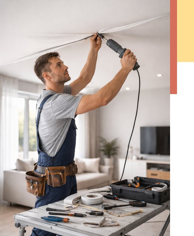 Ремонт натяжных потолков в Усть-Джегуте от 9617 руб. под ключ — ОТДЕЛОЧНИК-Стд