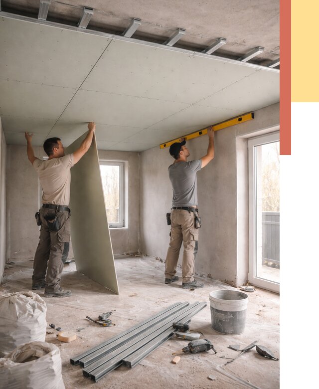 Одноуровневый потолок из гипсокартона в Усть-Джегуте от 759 руб. — монтаж под ключ | ОТДЕЛОЧНИК-Стд