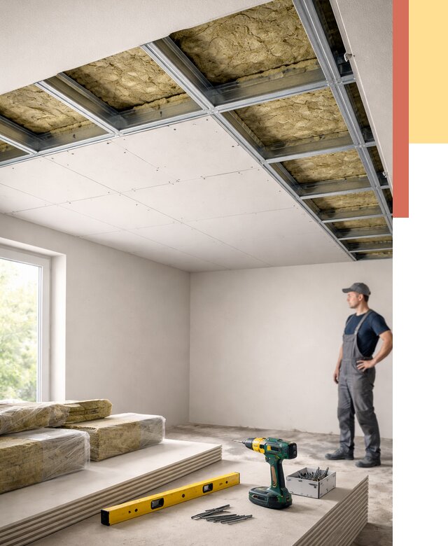 Звукоизоляция потолка ГКЛ в Усть-Джегуте от 962 руб. — монтаж под ключ | ОТДЕЛОЧНИК-Стд