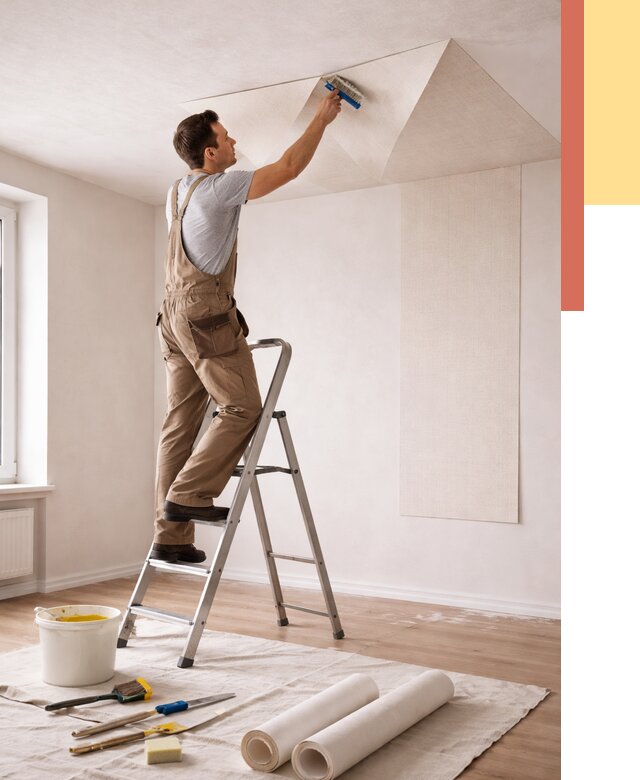 Поклейка обоев на потолок в Усть-Джегуте от 4555 руб. быстро и недорого | ОТДЕЛОЧНИК-Стд